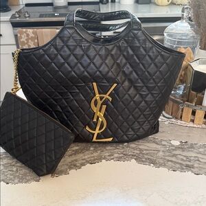 Yves Saint Laurent Black Quilted Tote with Gold Logo high quality DUPLICATE